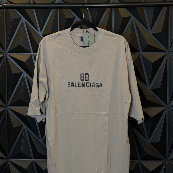 Balenciaga Other - Balenciaga Beige Short Sleeve Crewneck T-Shirt with Black Logo (Oversized)